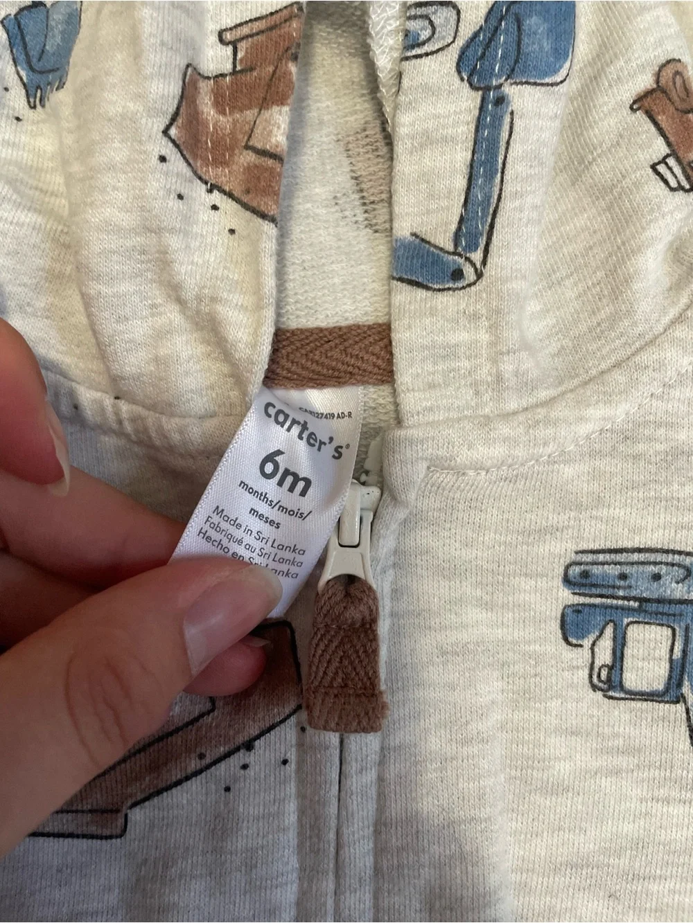 2/$12 Hooded Construction Print One-Piece Jumpsuit